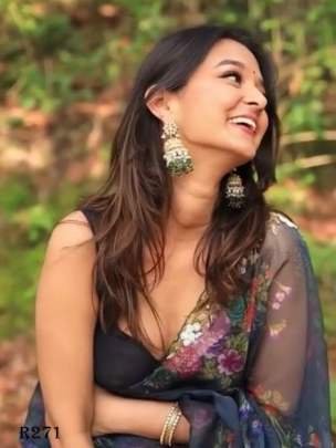 Beautiful Black Handcrafted Work Organza Saree With