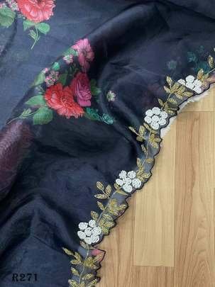 Beautiful Black Handcrafted Work Organza Saree With