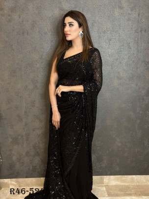 Beautiful Black Party Wear Sequence Georgette Saree With Blouse