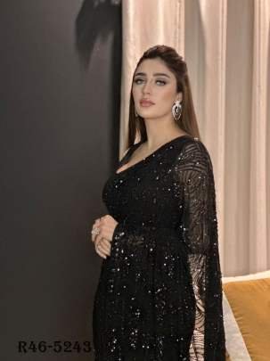 Beautiful Black Party Wear Sequence Georgette Saree With Blouse
