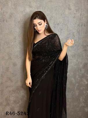 Beautiful Black Party Wear Sequence Georgette Saree With Blouse