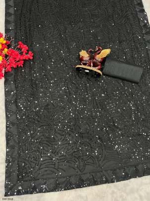 Beautiful Black Party Wear Sequence Georgette Saree With Blouse
