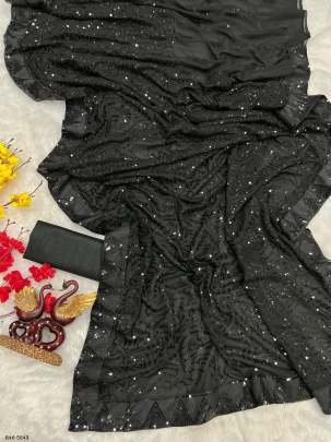 Beautiful Black Party Wear Sequence Georgette Saree With Blouse