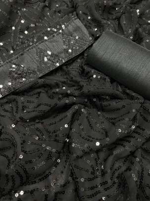 Beautiful Black Party Wear Sequence Georgette Saree With Blouse