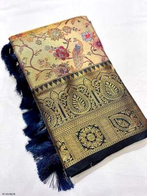 Beautiful Blue Dharmavaram Silk Zari Weaving Saree