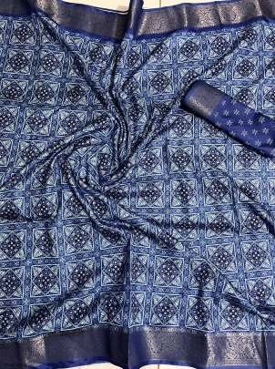 Beautiful Blue Soft Dola Silk Saree With Flower Design