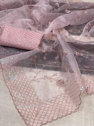 Beautiful Bollywood Style Embroidery Work Organza Saree