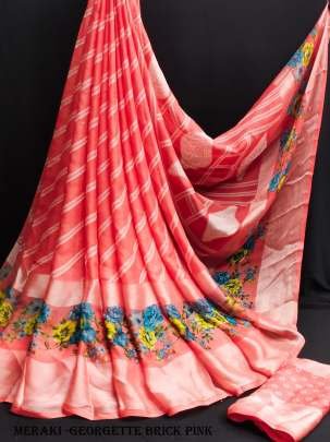 Beautiful Brick Pink Color Lightweight Pure Moss Georgette Sarees