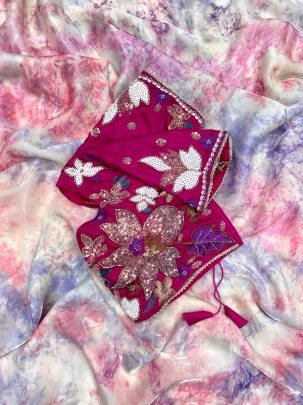 Beautiful Brits Work Silk Pink Saree