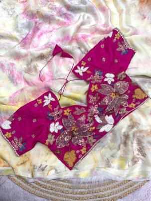 Beautiful Brits Work Silk Pink Saree