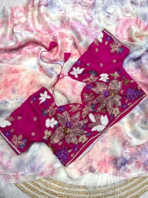 Beautiful Brits Work Silk Pink Saree