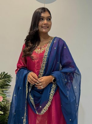 Beautiful Chimer Silk Shiny Pink Anarkali Gown