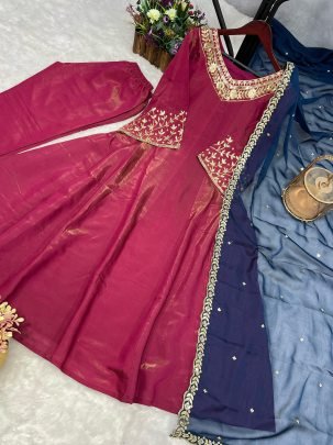 Beautiful Chimer Silk Shiny Pink Anarkali Gown