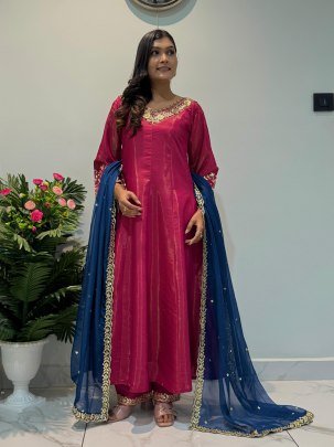 Beautiful Chimer Silk Shiny Pink Anarkali Gown