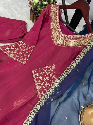 Beautiful Chimer Silk Shiny Pink Anarkali Gown