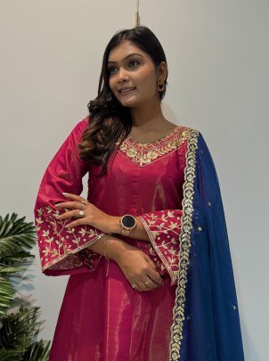 Beautiful Chimer Silk Shiny Pink Anarkali Gown
