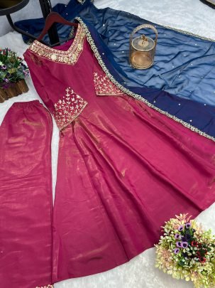 Beautiful Chimer Silk Shiny Pink Anarkali Gown