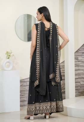 Beautiful Classical Fox Georgette Sharara Suit With Sequence Embroidery  Work