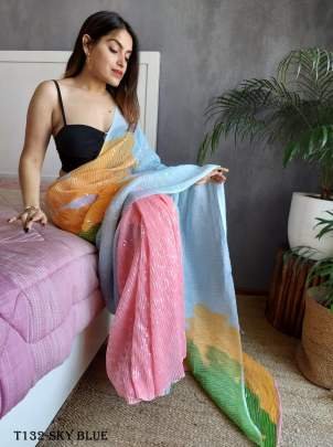 Beautiful Collection Sky Blue Shaded Georgette Saree