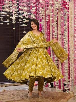 Beautiful Cotton Floral Yellow Summer Suit