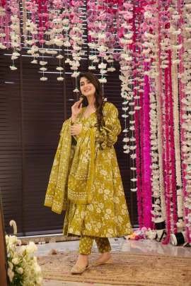 Beautiful Cotton Floral Yellow Summer Suit