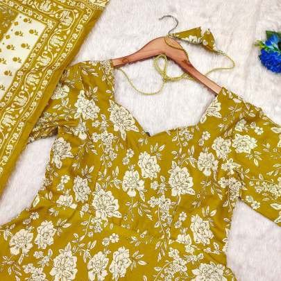 Beautiful Cotton Floral Yellow Summer Suit