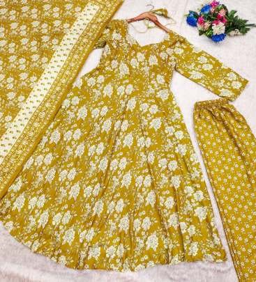 Beautiful Cotton Floral Yellow Summer Suit