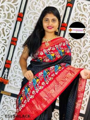 Beautiful Designer Black Pure Dola Silk Saree