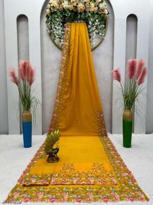 Beautiful Designer Pearl Work Tibby Silk Saree