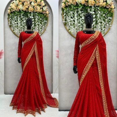 Beautiful Designer Saree on Faux Georgette Febric with Sequnce work