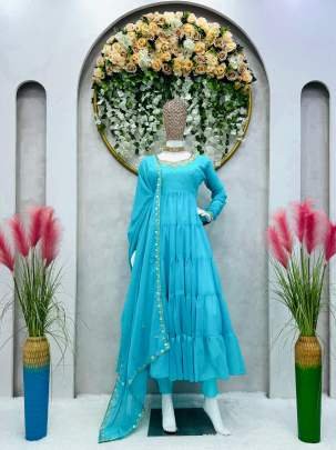 Beautiful Designer Sky Blue Georgette Suit Set