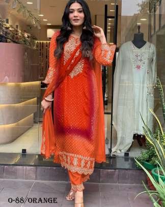 Beautiful Digital Print Orange Kurti Pant Set