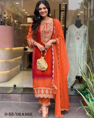 Beautiful Digital Print Orange Kurti Pant Set