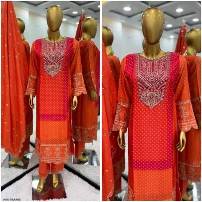 Beautiful Digital Print Orange Kurti Pant Set