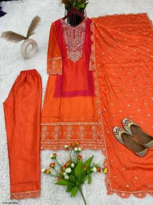 Beautiful Digital Print Orange Kurti Pant Set