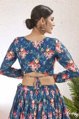 Beautiful Digital Printed Silk Blend PetroBlue Lehenga Choli Set