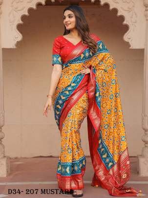 Beautiful Dola Silk Mustard Saree With Foil Print
