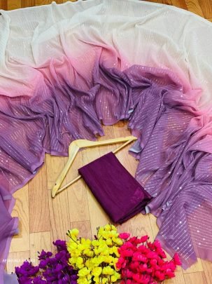 beautiful double shaded sequence work party wear saree