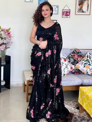 beautiful double shaded sequence work party wear saree