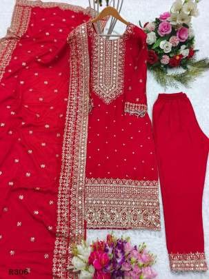 Beautiful Embroidered And Moti Work Pure Chinon Silk karvachauth Suits