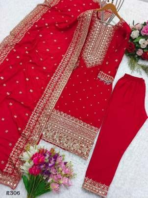 Beautiful Embroidered And Moti Work Pure Chinon Silk karvachauth Suits
