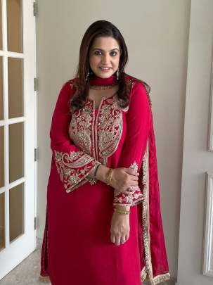 Beautiful Embroidery And Sequence Work Pure Chinon Silk Three Piece Kurtis Set