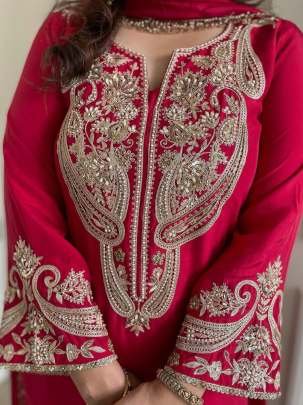 Beautiful Embroidery And Sequence Work Pure Chinon Silk Three Piece Kurtis Set