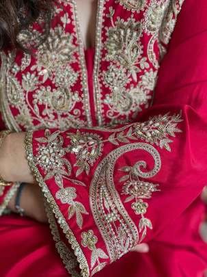 Beautiful Embroidery And Sequence Work Pure Chinon Silk Three Piece Kurtis Set