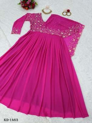 Beautiful Faux Georgette Designer Rani Pink Gown With Pearl Work