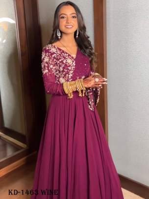 Beautiful Faux Georgette Designer Wine  Gown With Pearl Work