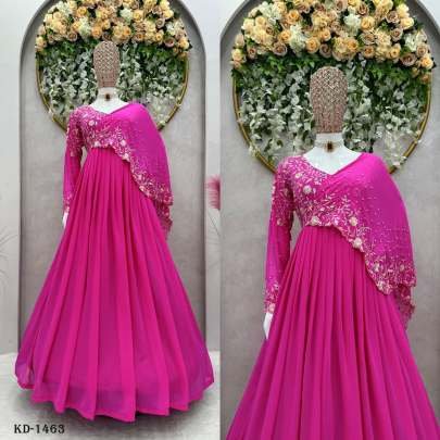 Beautiful Faux Georgette Designer Rani Pink Gown With Pearl Work