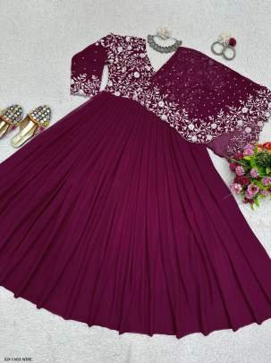 Beautiful Faux Georgette Designer Wine  Gown With Pearl Work