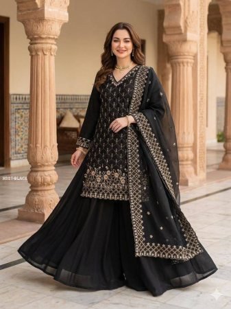 Beautiful Festive Wear New Arrival Black Palazzo Suit Set
