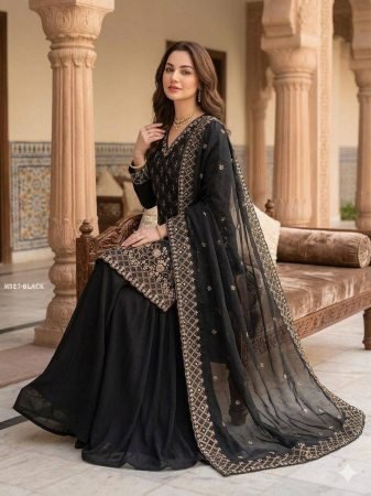 Beautiful Festive Wear New Arrival Black Palazzo Suit Set